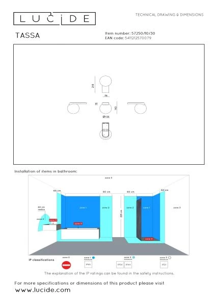 Lucide TASSA - Wandleuchte Badezimmer - LED Dim to warm - 1x10W 1800K/3000K - IP44 - Schwarz - technisch